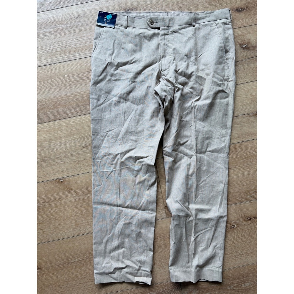 Stafford Slim Fit Linen Blend Flat Front Pants Beige Mens size 40x30 NWT Stretch